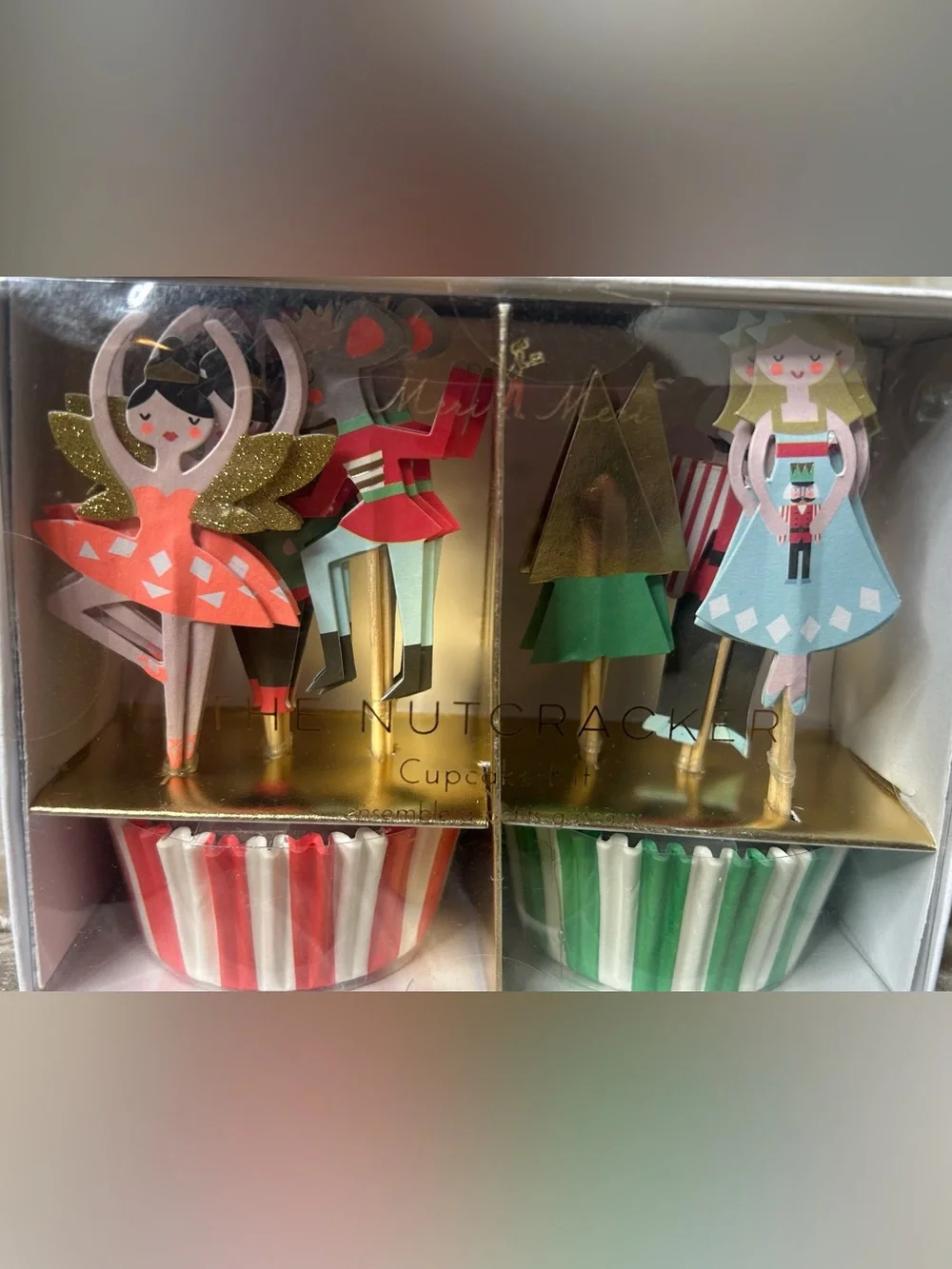 🎄Meri Meri Nutcracker Cupcake Topper & Liner Set - Red, Green, Gold, Blue